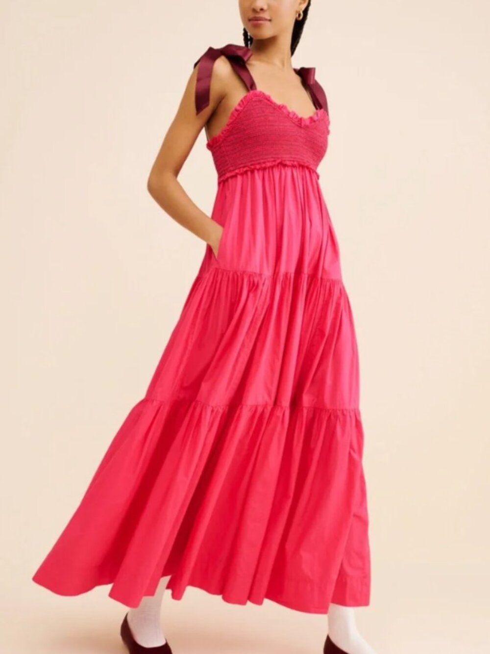 Free People Bluebell Solid Pink Cotton Maxi Dress Size Large 54438 - Picture 2 of 15